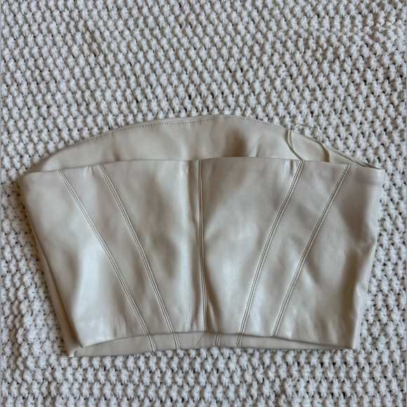Zara Cream crop leather top - Picture 2 of 2